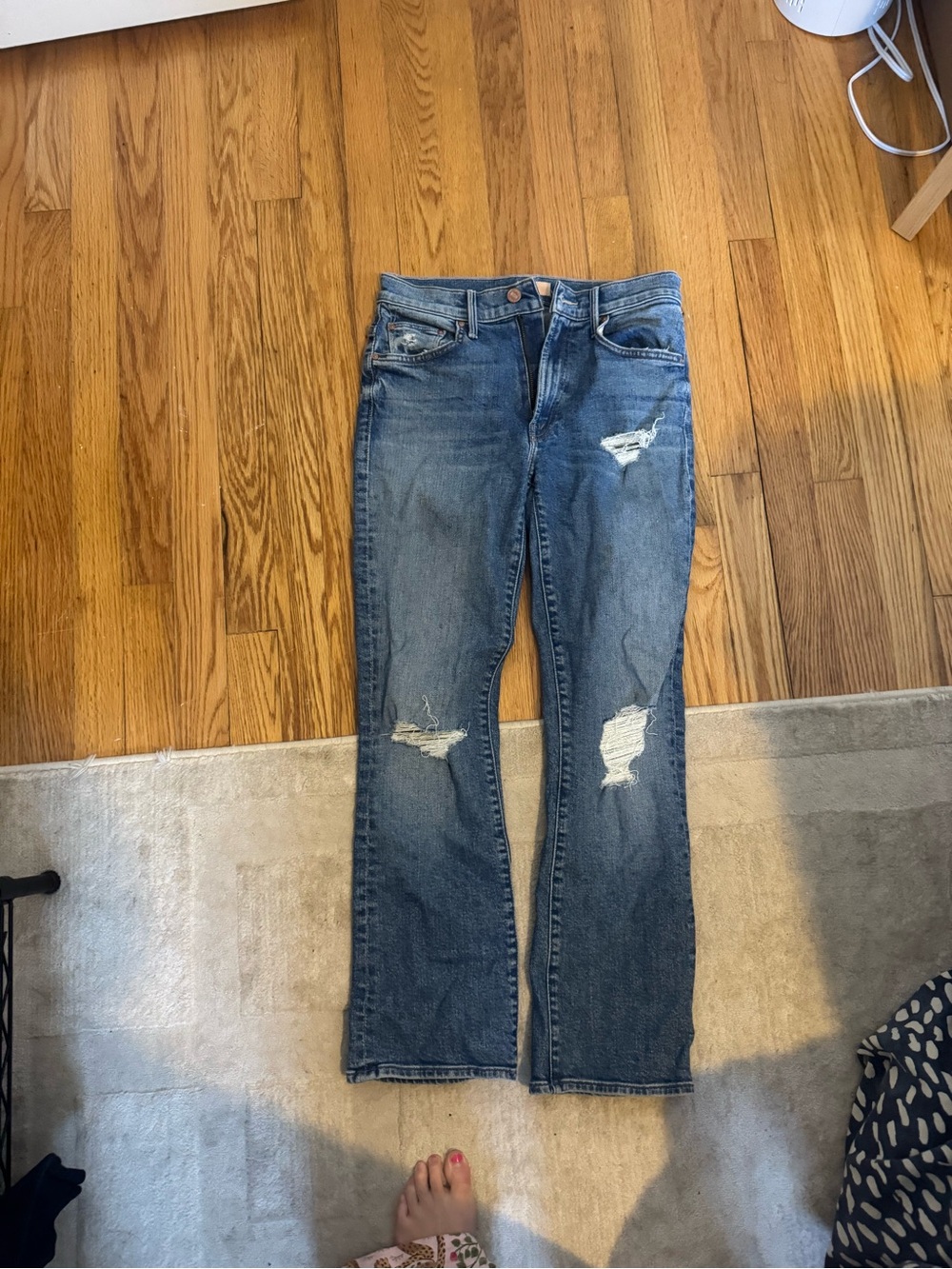 MOTHER Blue Distressed Flare Jeans
